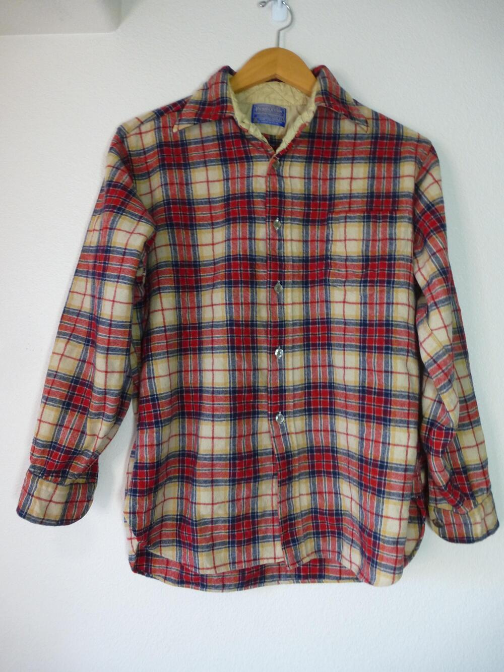 Vtg Pendleton Shirt Men Large Plaid Washable Wool Flannel Made in USA 70s Pocket